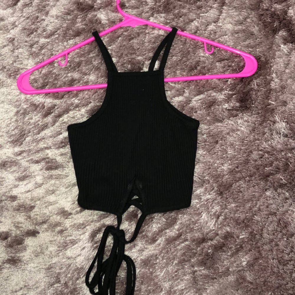 Criss Cross Black Crop Top Halter Tank